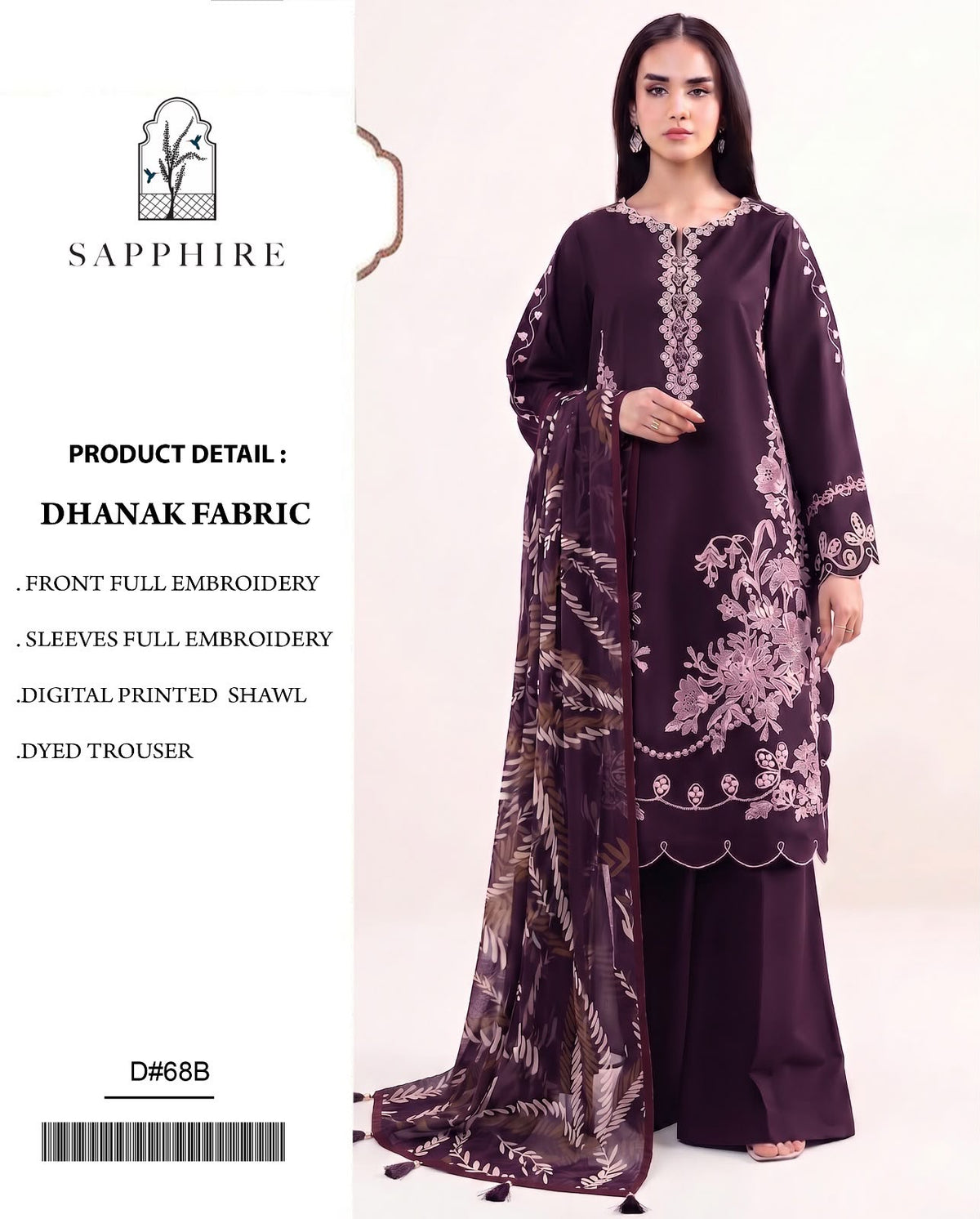 Dhanak 3PC – Heavy Embroidered Collection