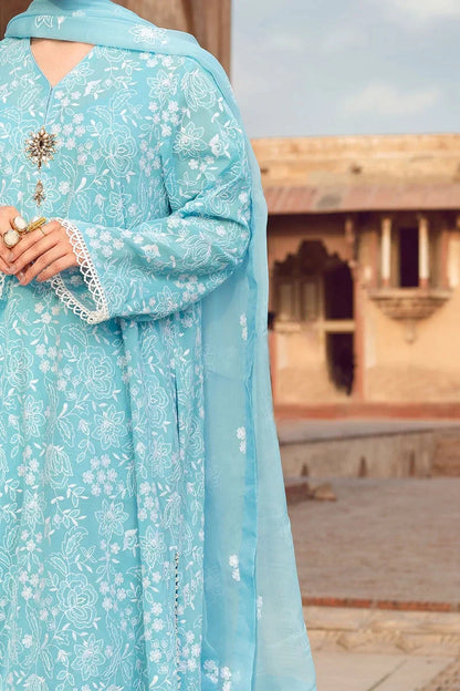 Bareeze Embroidered 3pc lawn dress with embroidered chiffon dupatta