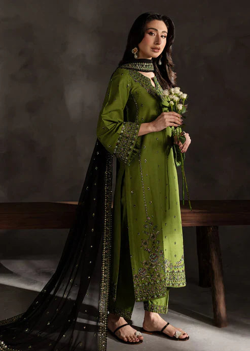 Batik 3pc | Premium Lawn | Emb Dupata | Green Black